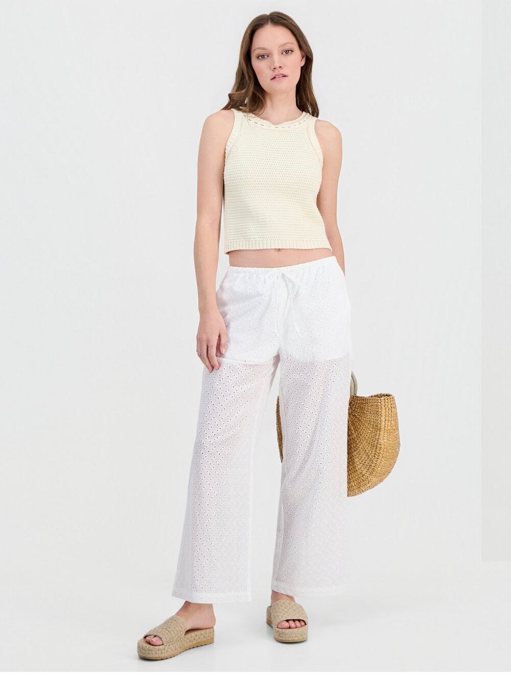 Indigo Rein Eyelet Drawstring Beach Pants Cotton White Size M